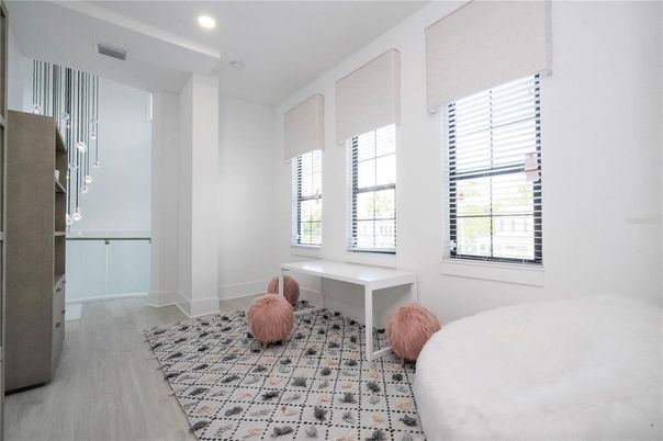 Bedroom, Interior, Recessed Lighting, Wood Texture Flooring