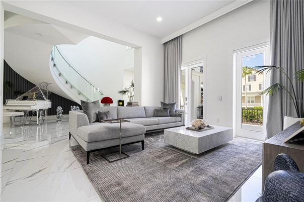 Interior, Living room, Marble, Piano, Recessed Lighting