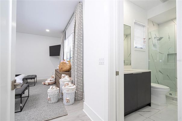 Bathroom, Glass Shower, Interior, Marble, Marble Walls, Recessed Lighting