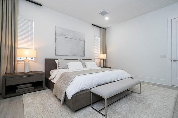 Bedroom, Interior, Recessed Lighting, Wood Texture Flooring