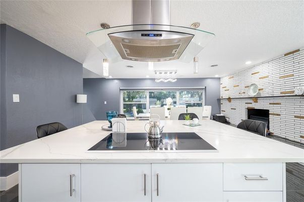 Dining room, Interior, Kitchen, Recessed Lighting, Stone Walls