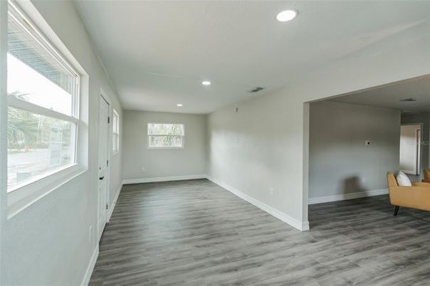 Empty room, Interior, Recessed Lighting, Wood Texture Flooring