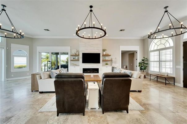 Chandelier, Fireplace, Interior, Living room, Pendant Lights