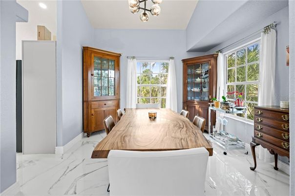Dining room, Interior, Marble, Pendant Lights, Recessed Lighting