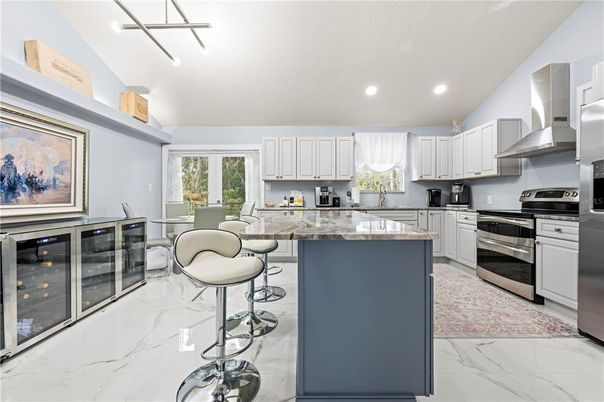 Dining room, Interior, Kitchen, Marble, Recessed Lighting, Stainless Steel Appliances