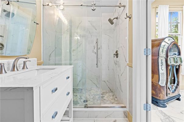Bathroom, Glass Shower, Interior, Marble, Marble Walls