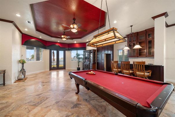 Billiard Table, Game Room, Interior, Pendant Lights, Recessed Lighting