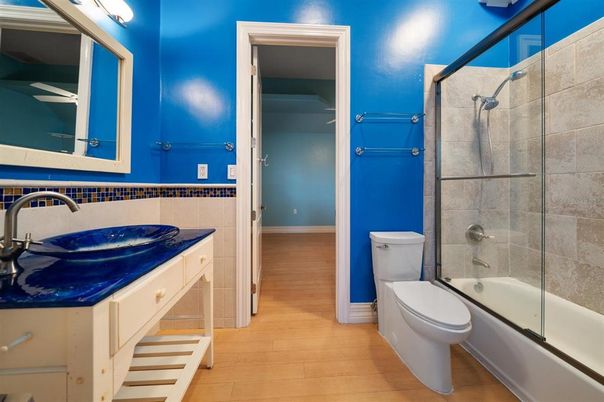Bathroom, Glass Shower, Interior, Wood Texture Flooring