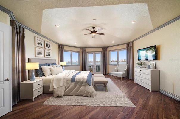 Bedroom, Interior, Recessed Lighting, Wood Texture Flooring