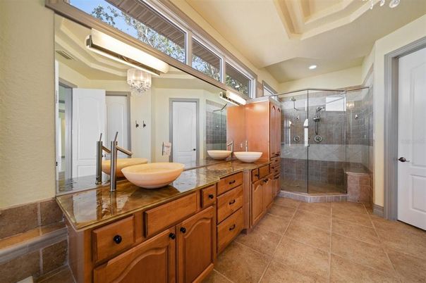 Bathroom, Dual Sink Vanities, Glass Shower, Interior, Recessed Lighting