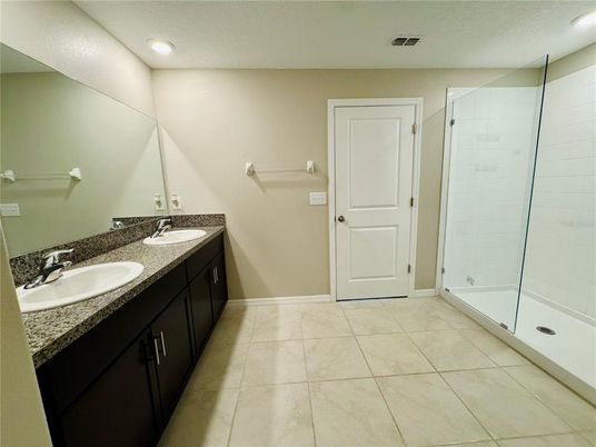 Bathroom, Dual Sink Vanities, Glass Shower, Interior, Recessed Lighting