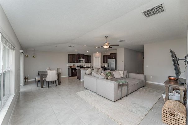 Dining room, Interior, Kitchen, Living room, Recessed Lighting, Stainless Steel Appliances