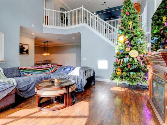 Fireplace, Interior, Living room, Pendant Lights, Recessed Lighting, Wood Texture Flooring