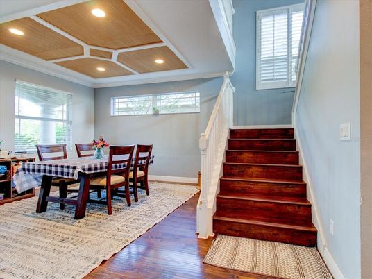 Dining room, Interior, Recessed Lighting, Wooden Ceilings, Wood Texture Flooring