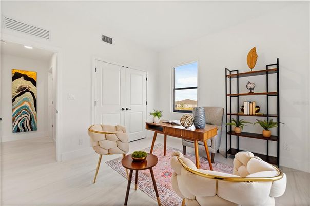 Home Office, Interior, Recessed Lighting, Wood Texture Flooring