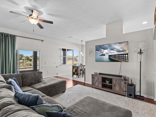 Interior, Living room, Pendant Lights, Recessed Lighting, Wood Texture Flooring