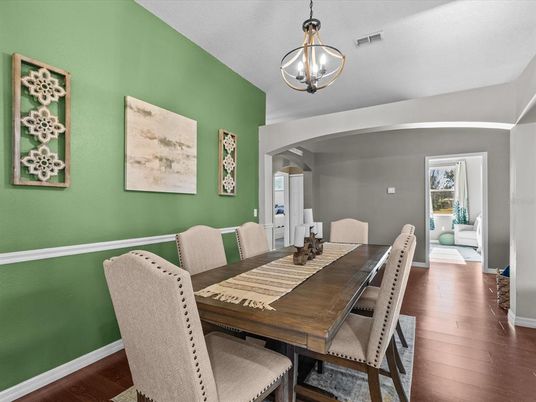Dining room, Interior, Pendant Lights, Wood Texture Flooring