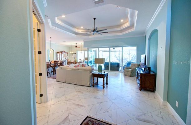 Dining room, Interior, Kitchen, Living room, Marble, Pendant Lights, Recessed Lighting