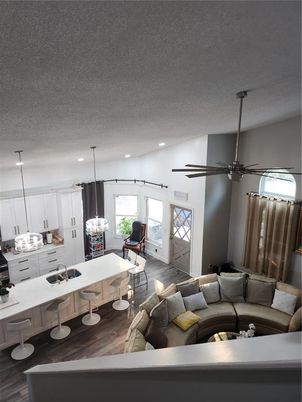 Dining room, Interior, Kitchen, Living room, Pendant Lights, Recessed Lighting, Wood Texture Flooring