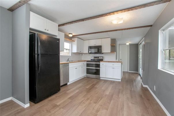 Interior, Kitchen, Stainless Steel Appliances, Wood Texture Flooring
