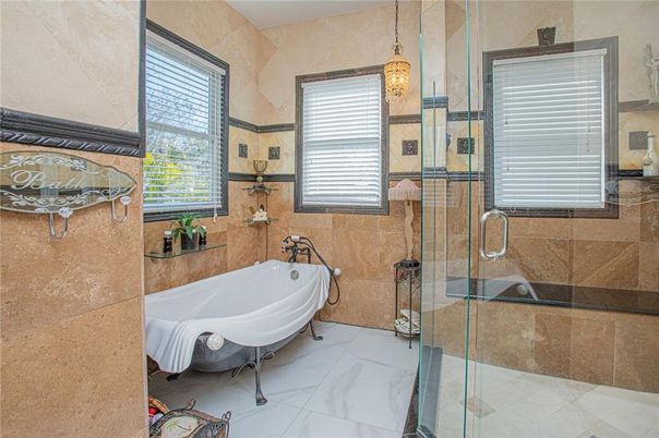 Bathroom, Glass Shower, Interior, Pendant Lights