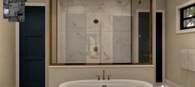 Bathroom, Glass Shower, Interior, Marble Walls