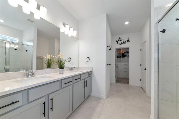 Bathroom, Dual Sink Vanities, Glass Shower, Interior, Recessed Lighting