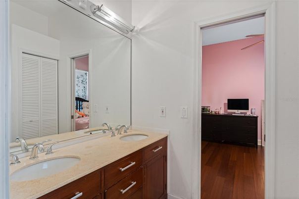 Bathroom, Dual Sink Vanities, Interior, Wood Texture Flooring