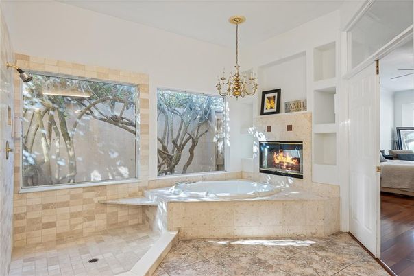 Bathroom, Chandelier, Fireplace, Interior