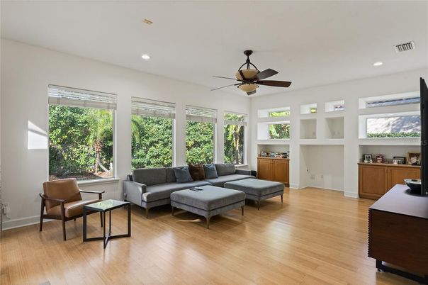 Interior, Living room, Recessed Lighting, Wood Texture Flooring