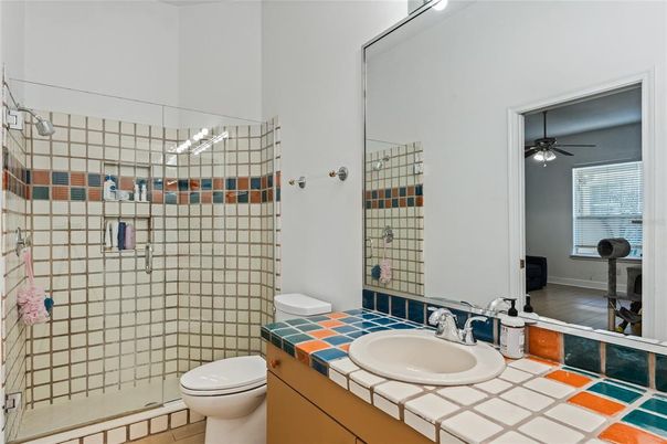 Bathroom, Glass Shower, Interior, Tile Countertops