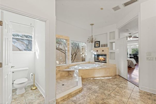 Bathroom, Fireplace, Interior, Pendant Lights