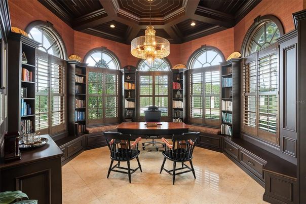 Home Office, Interior, Pendant Lights, Recessed Lighting, Wooden Beams, Wooden Ceilings