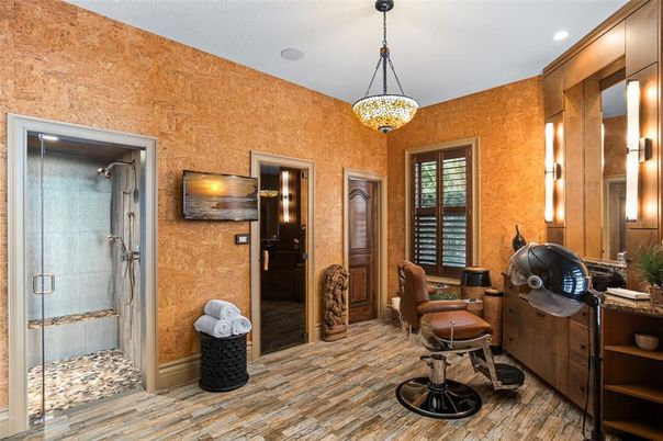 Bathroom, Interior, Pendant Lights, Recessed Lighting, Wood Texture Flooring