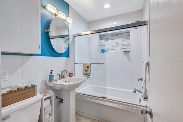Bathroom, Glass Shower, Interior, Recessed Lighting