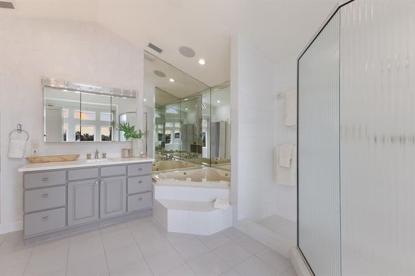 Bathroom, Dual Sink Vanities, Glass Shower, Interior, Recessed Lighting