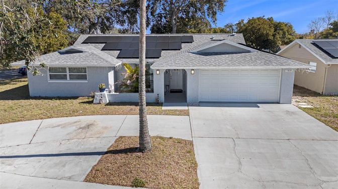 Attached, Exterior, Facade, Solar Panels, Ranch
