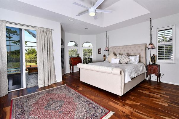 Bedroom, Interior, Pendant Lights, Wood Texture Flooring