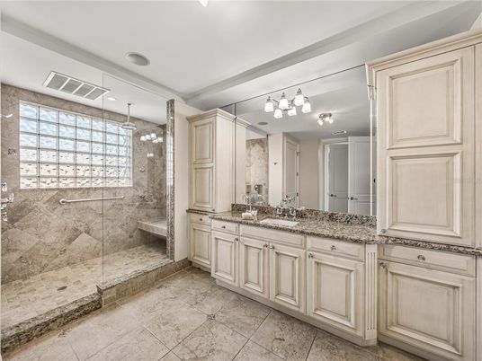 Bathroom, Glass Shower, Interior, Recessed Lighting