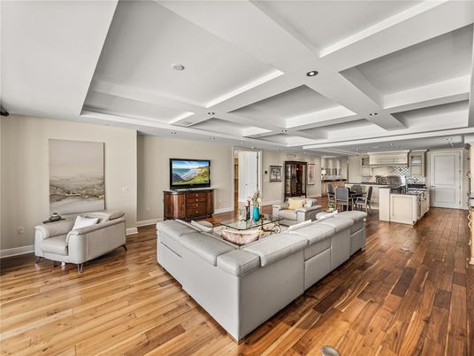 Interior, Kitchen, Living room, Recessed Lighting, Stainless Steel Appliances, Wood Texture Flooring