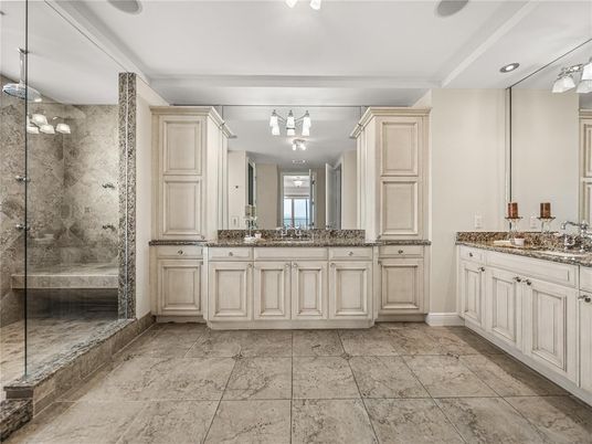 Bathroom, Dual Sink Vanities, Glass Shower, Interior, Recessed Lighting