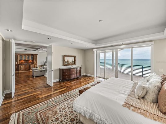 Bedroom, Interior, Recessed Lighting, Water, Wood Texture Flooring