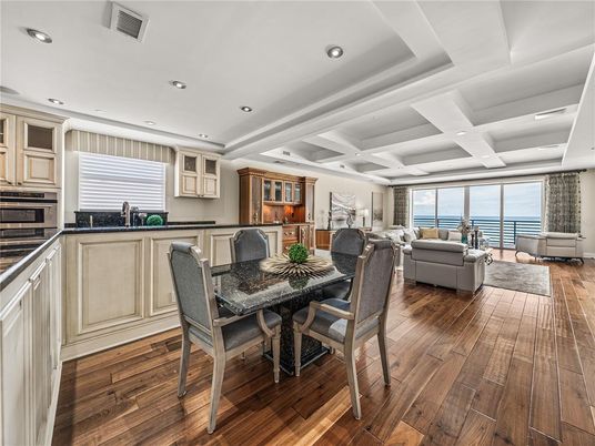 Dining room, Interior, Kitchen, Living room, Recessed Lighting, Wood Texture Flooring