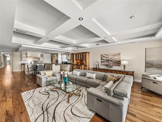 Interior, Kitchen, Living room, Recessed Lighting, Stainless Steel Appliances, Wood Texture Flooring