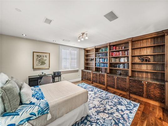 Bedroom, Home Office, Interior, Recessed Lighting, Wood Texture Flooring