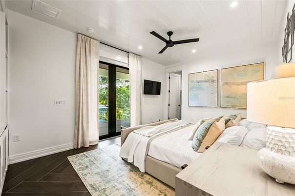 Bedroom, Interior, Recessed Lighting, Wood Texture Flooring