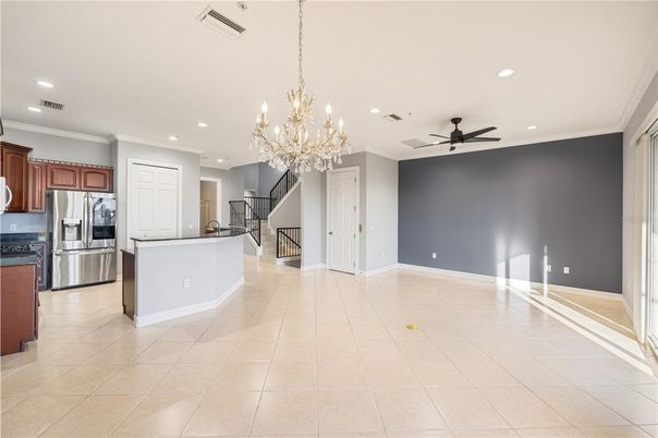 Chandelier, Interior, Kitchen, Recessed Lighting, Stainless Steel Appliances
