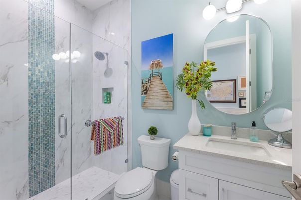 Bathroom, Glass Shower, Interior, Marble Walls