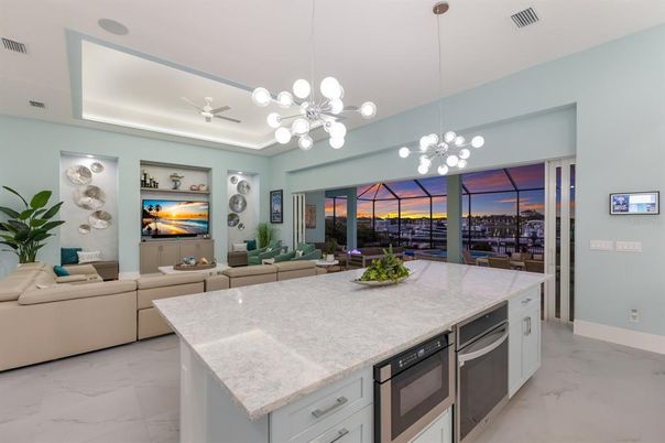 Interior, Kitchen, Living room, Marble, Pendant Lights