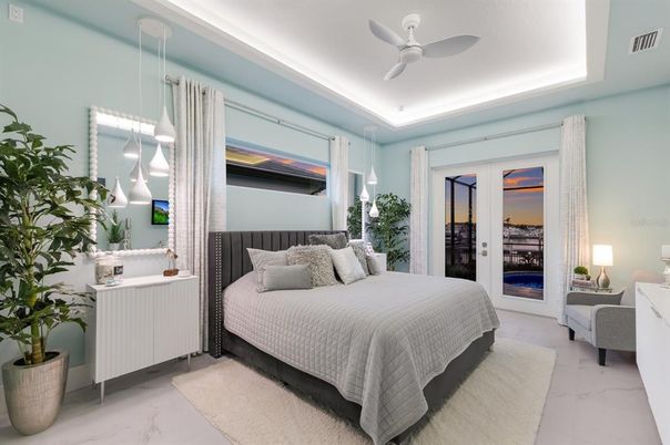 Bedroom, Interior, Marble, Pendant Lights